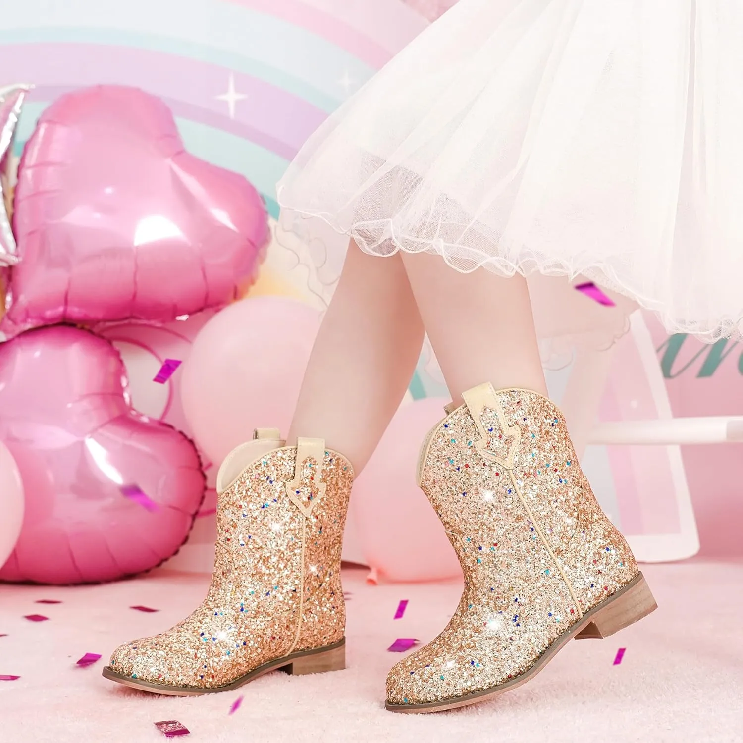 Toddler Girls Cowgirl Boots Western Glitter Cowboy Boot Ankle Boots Little Kids Big Kid Horse Riding Shoes Party Birthday Dress Up