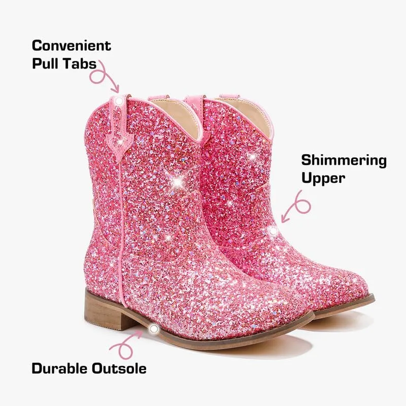 Toddler Girls Cowgirl Boots Western Glitter Cowboy Boot Ankle Boots Little Kids Big Kid Horse Riding Shoes Party Birthday Dress Up