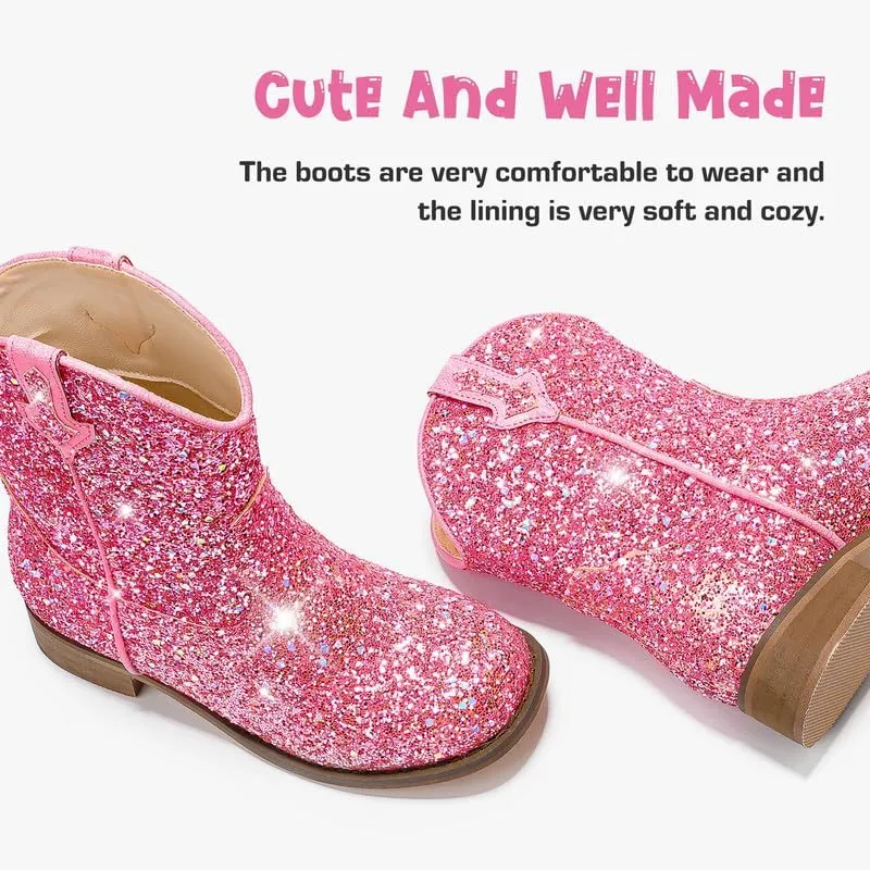 Toddler Girls Cowgirl Boots Western Glitter Cowboy Boot Ankle Boots Little Kids Big Kid Horse Riding Shoes Party Birthday Dress Up
