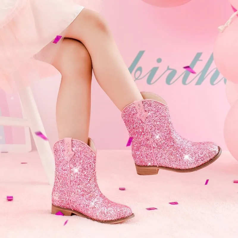 Toddler Girls Cowgirl Boots Western Glitter Cowboy Boot Ankle Boots Little Kids Big Kid Horse Riding Shoes Party Birthday Dress Up