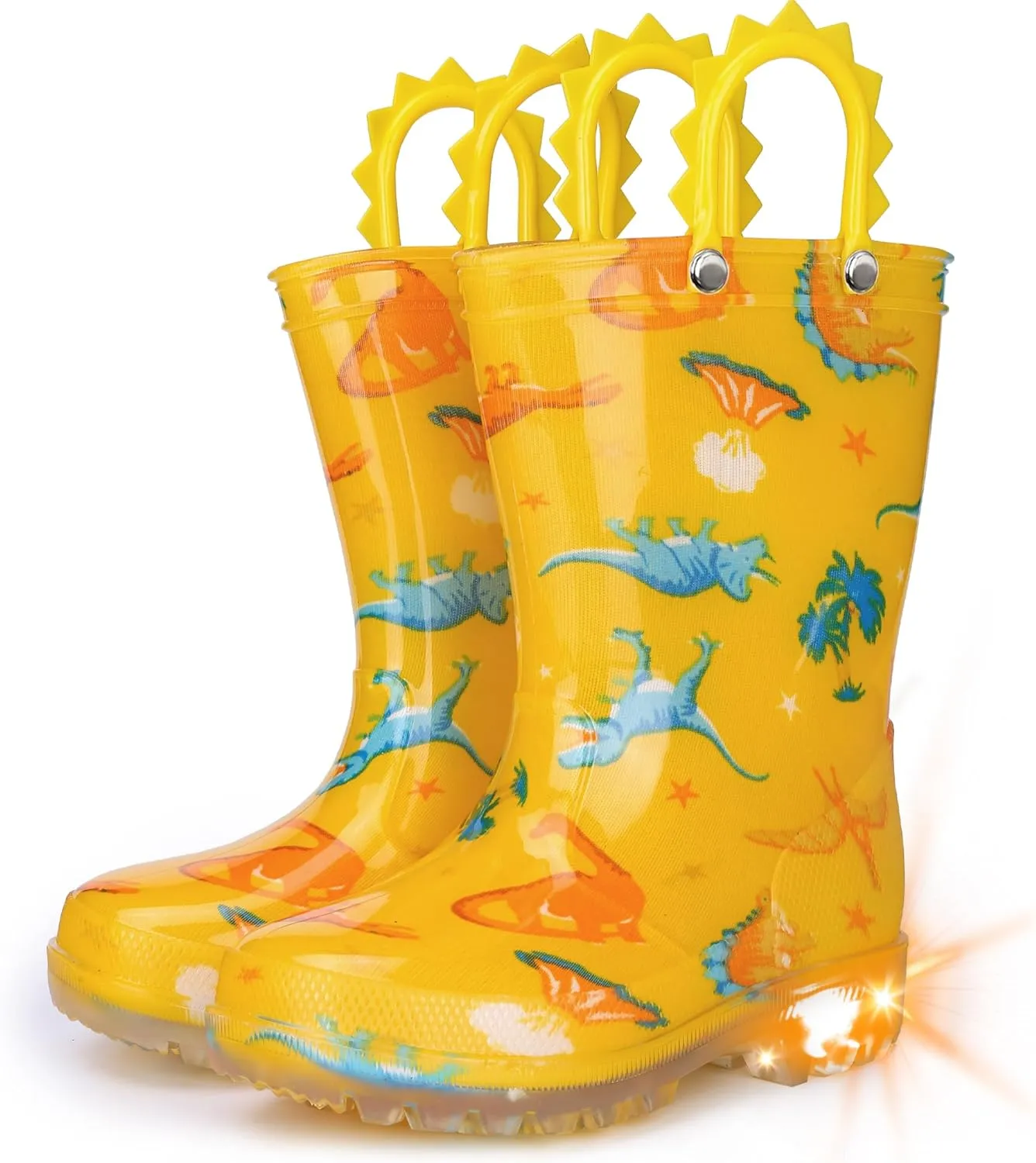 Toddlers Kids Rain Boots - Light Up Rain Boots for Boys Waterproof Outdoor Shoes with Easy-On Handles