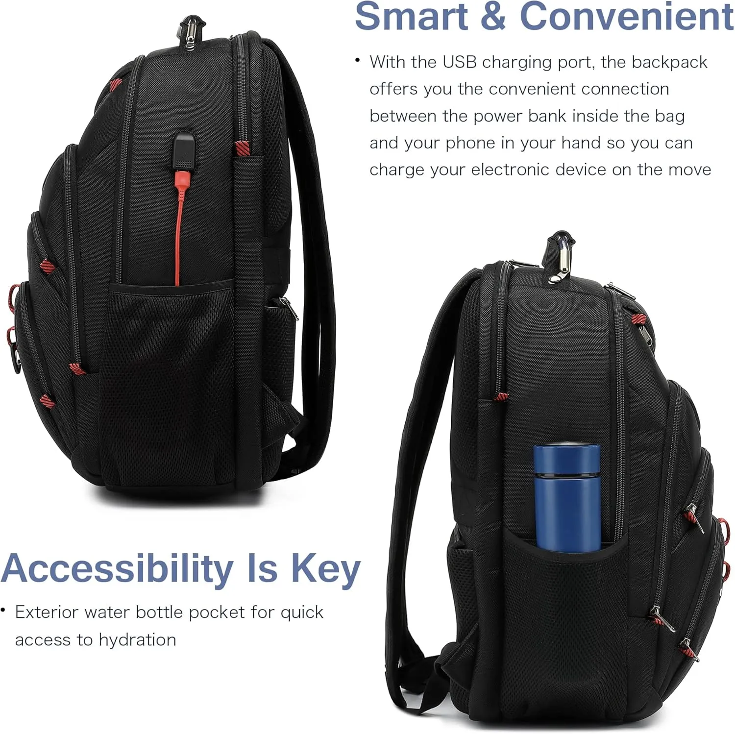 Travel Backpack 17.3 Inch, Business Anti-Theft Laptop Bag with USB Charging Port, Waterproof