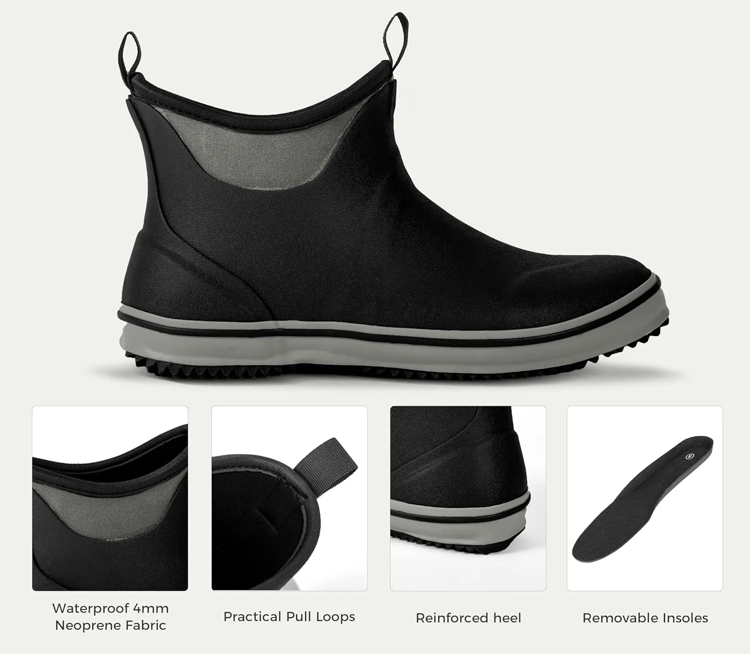 Ubon Men's Deck Boots Waterproof Fishing Boots Outdoor Rubber Ankle Rain Boots