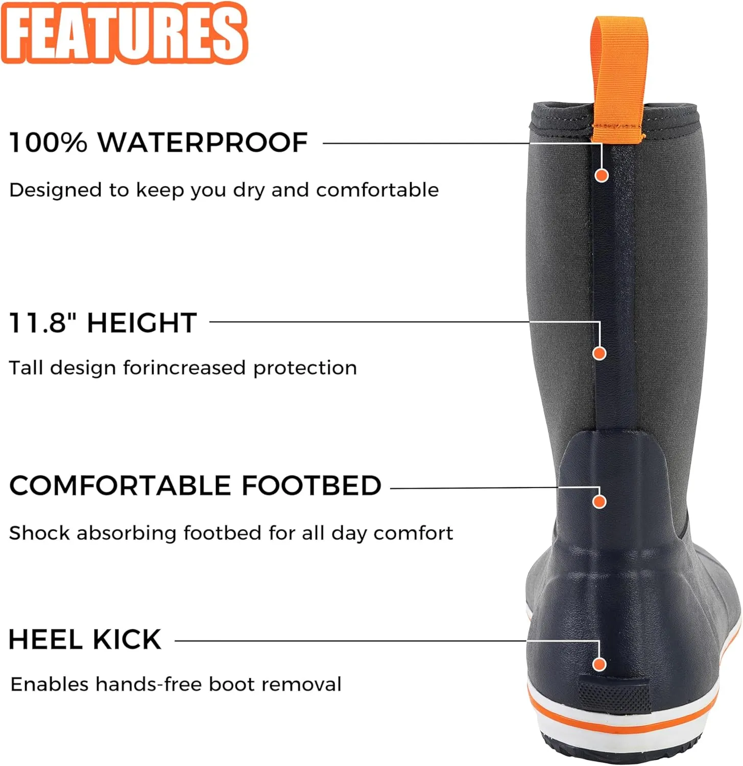 Ubon Rubber Rain Boots for Men Mid Calf Waterproof Fishing Garden Work Deck Boots Non Slip