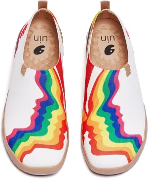 UIN Men's Pride Shoes Walking Travel Shoes Slip On Knitted Casual Loafers Lightweight Comfort Art Painted Fashion Sneaker Rainbow Love-W (7.5)