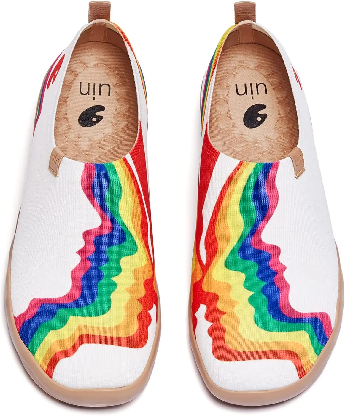 UIN Men's Pride Shoes Walking Travel Shoes Slip On Knitted Casual Loafers Lightweight Comfort Art Painted Fashion Sneaker Rainbow Love-W (7.5)