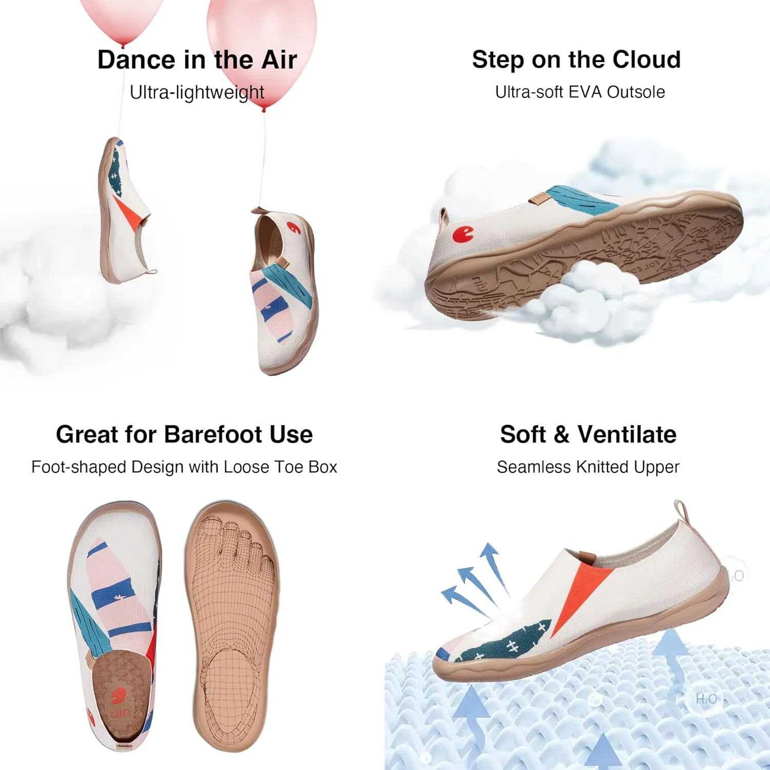 UIN Women's Art Painted Travel Shoes Slip On Casual Knit Loafers Lightweight Comfort Fashion Sneaker Toledo ⅠBirds and Flowers