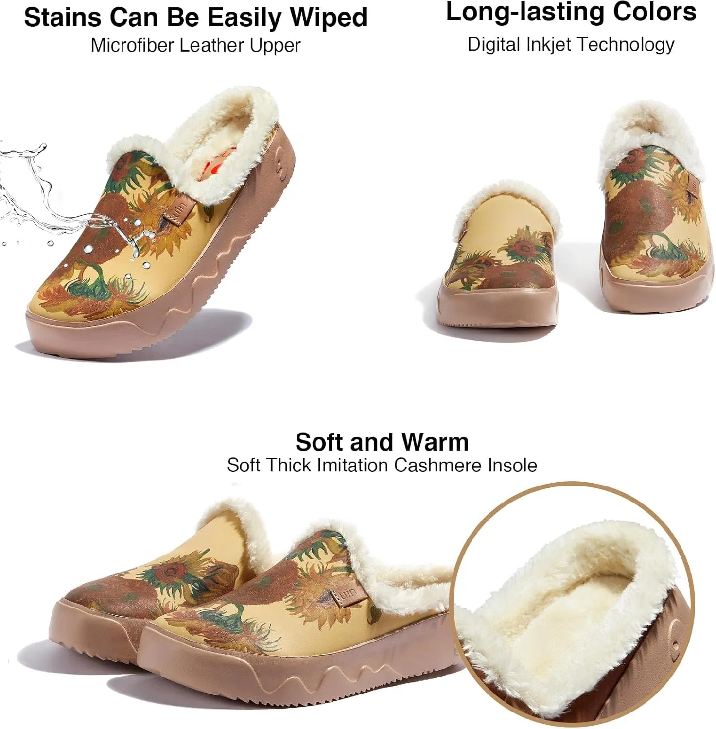 UIN Women's Mules Fashion Comfort Travel Art Painted Chunky Shoes Wide Toe Casual Household Slippers Slip On Loafers