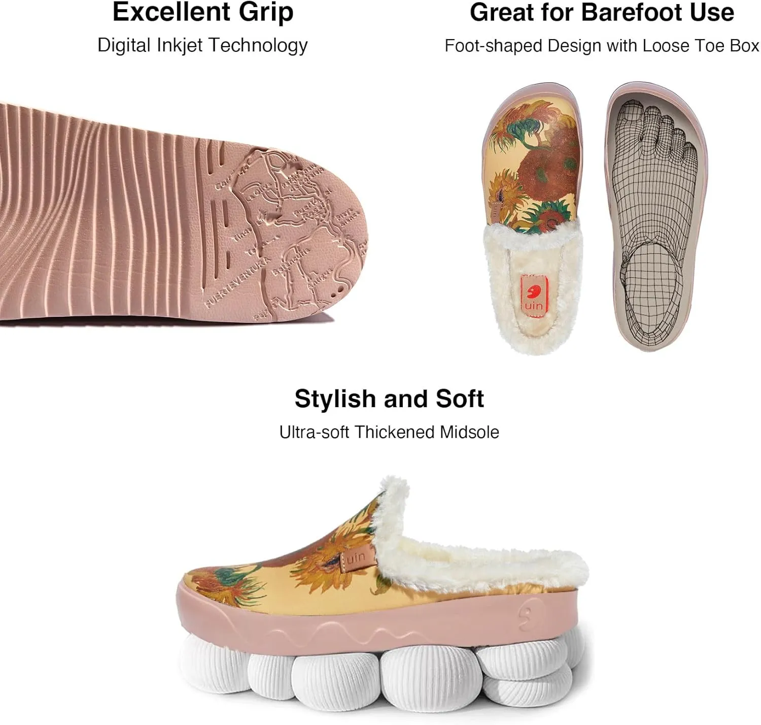 UIN Women's Mules Fashion Comfort Travel Art Painted Chunky Shoes Wide Toe Casual Household Slippers Slip On Loafers