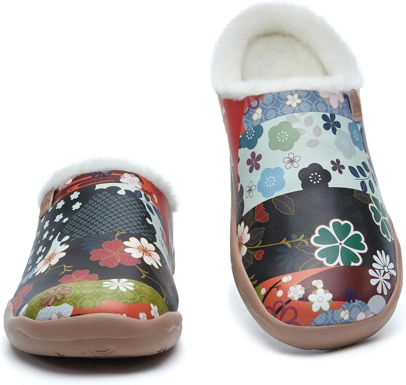 UIN Women's Mules Fashion Comfort Travel Art Painted Chunky Shoes Wide Toe Casual Household Slippers Slip On Loafers