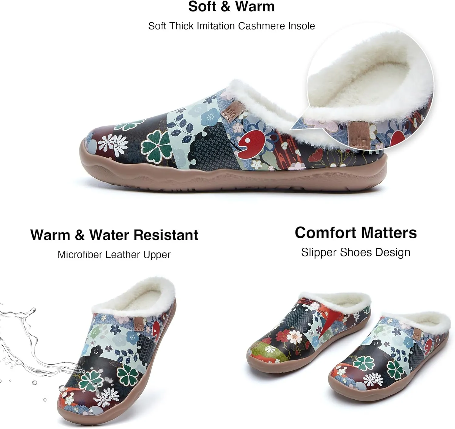 UIN Women's Mules Fashion Comfort Travel Art Painted Chunky Shoes Wide Toe Casual Household Slippers Slip On Loafers