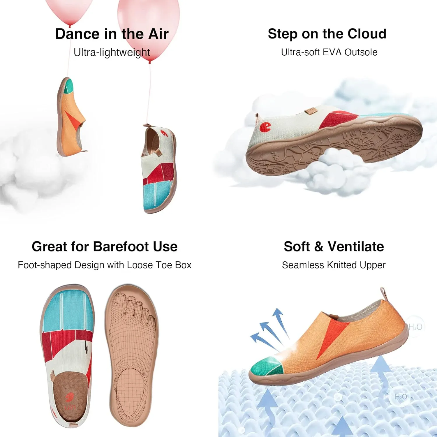 UIN Women's Slip Ons Lightweight Flats Walking Casual Loafers Travel Shoes Toledo Ⅰ Color & Geometry