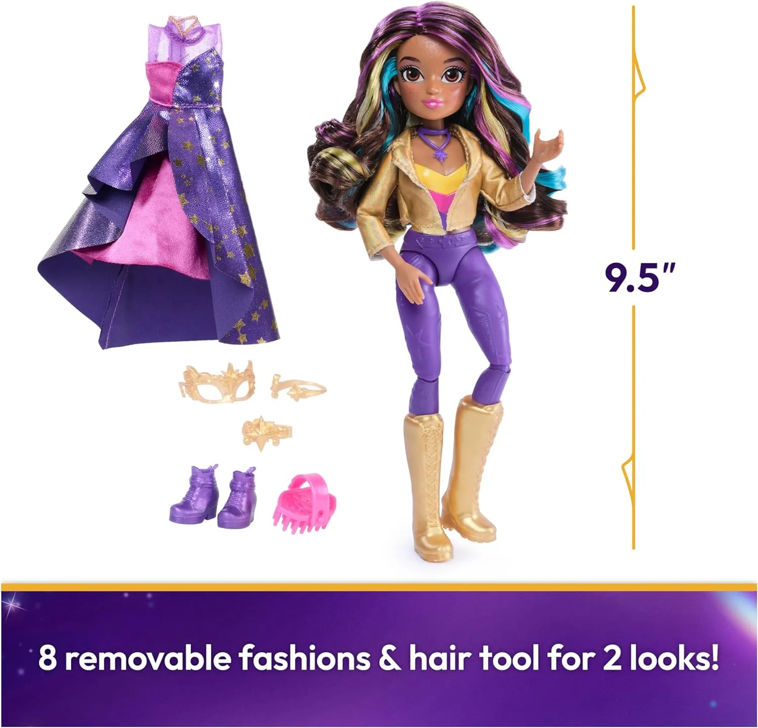 Unicorn Academy, Sophia Masquerade Ball Doll with 9 Accessories, 9.5”, Dolls & Unicorn Toys for Girls
