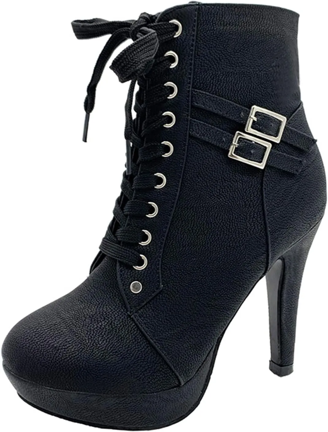 UOQAPRE Womens Ankle High Heel Boots Platform Wedges Chunky High Heels for Women Lace Up Ankle Booties Winter Shoes