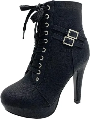 UOQAPRE Womens Ankle High Heel Boots Platform Wedges Chunky High Heels for Women Lace Up Ankle Booties Winter Shoes
