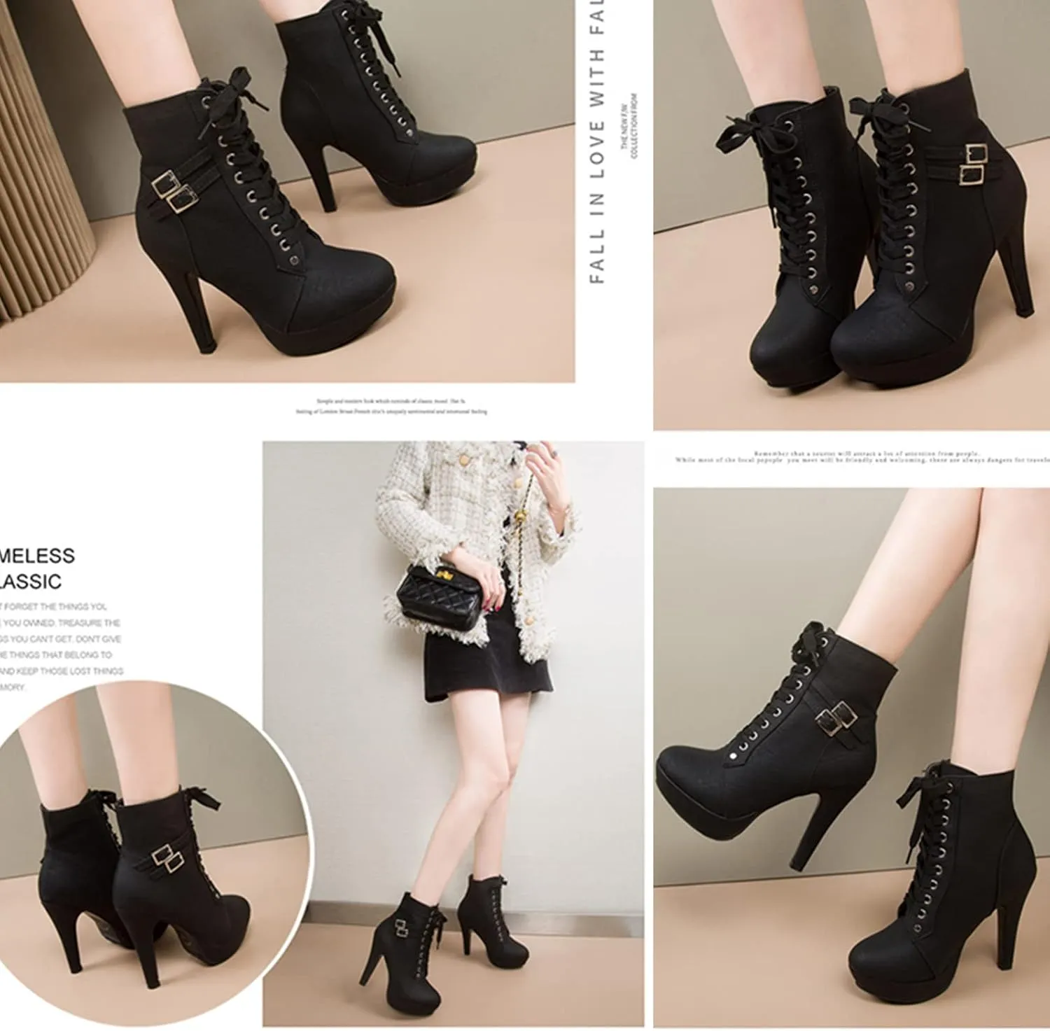 UOQAPRE Womens Ankle High Heel Boots Platform Wedges Chunky High Heels for Women Lace Up Ankle Booties Winter Shoes
