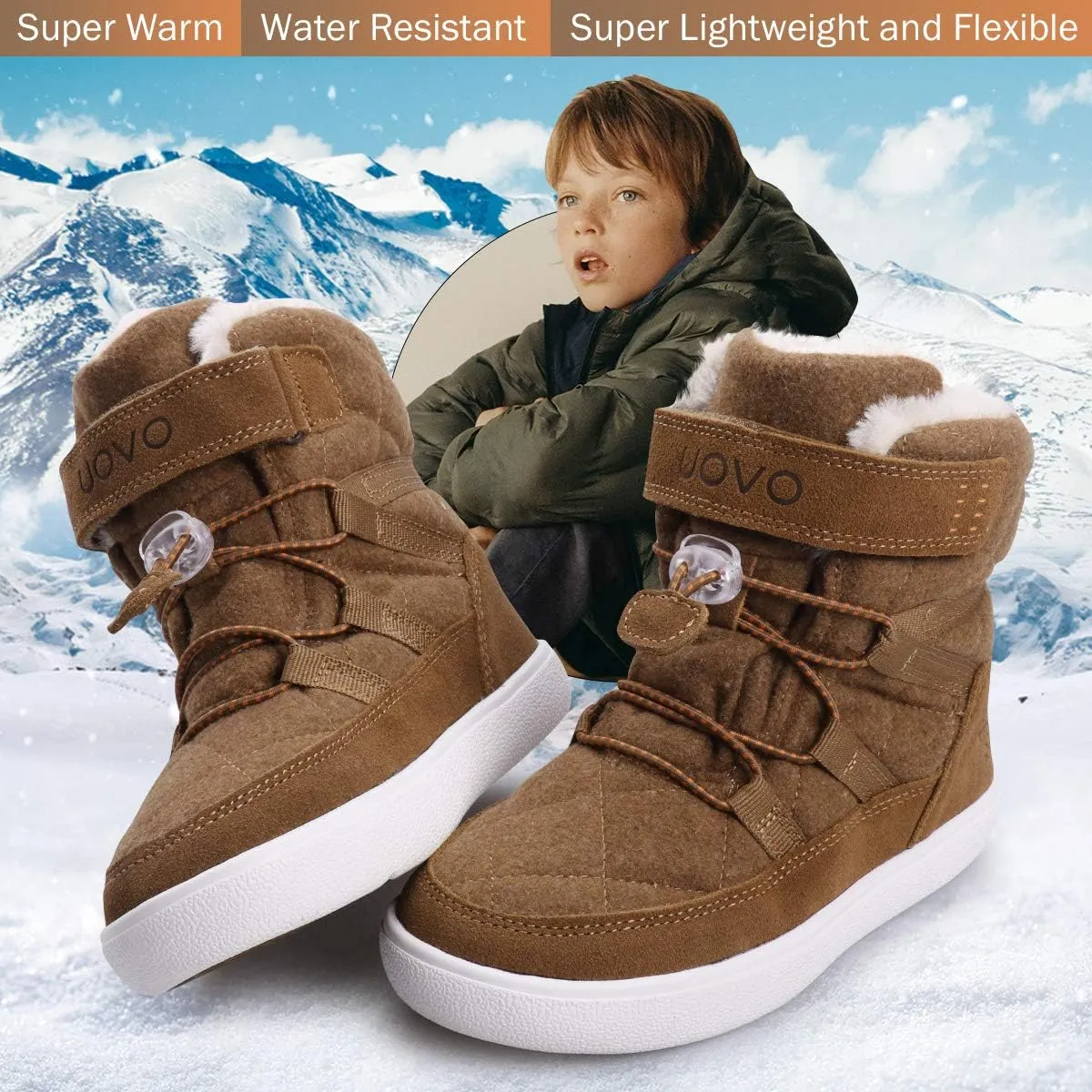 UOVO Boys Winter Snow Boots - Waterproof, Warm, Slip Resistant Outdoor Boots for Kids (Little/Big Boys)
