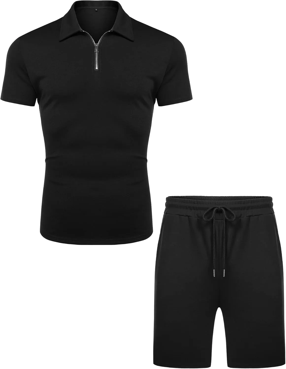 URRU Mens Short Sleeve Casual Polo Shirt and Shorts Sets Two Piece Summer Outfits Zip Polo Tracksuit Set for Men S-XXL