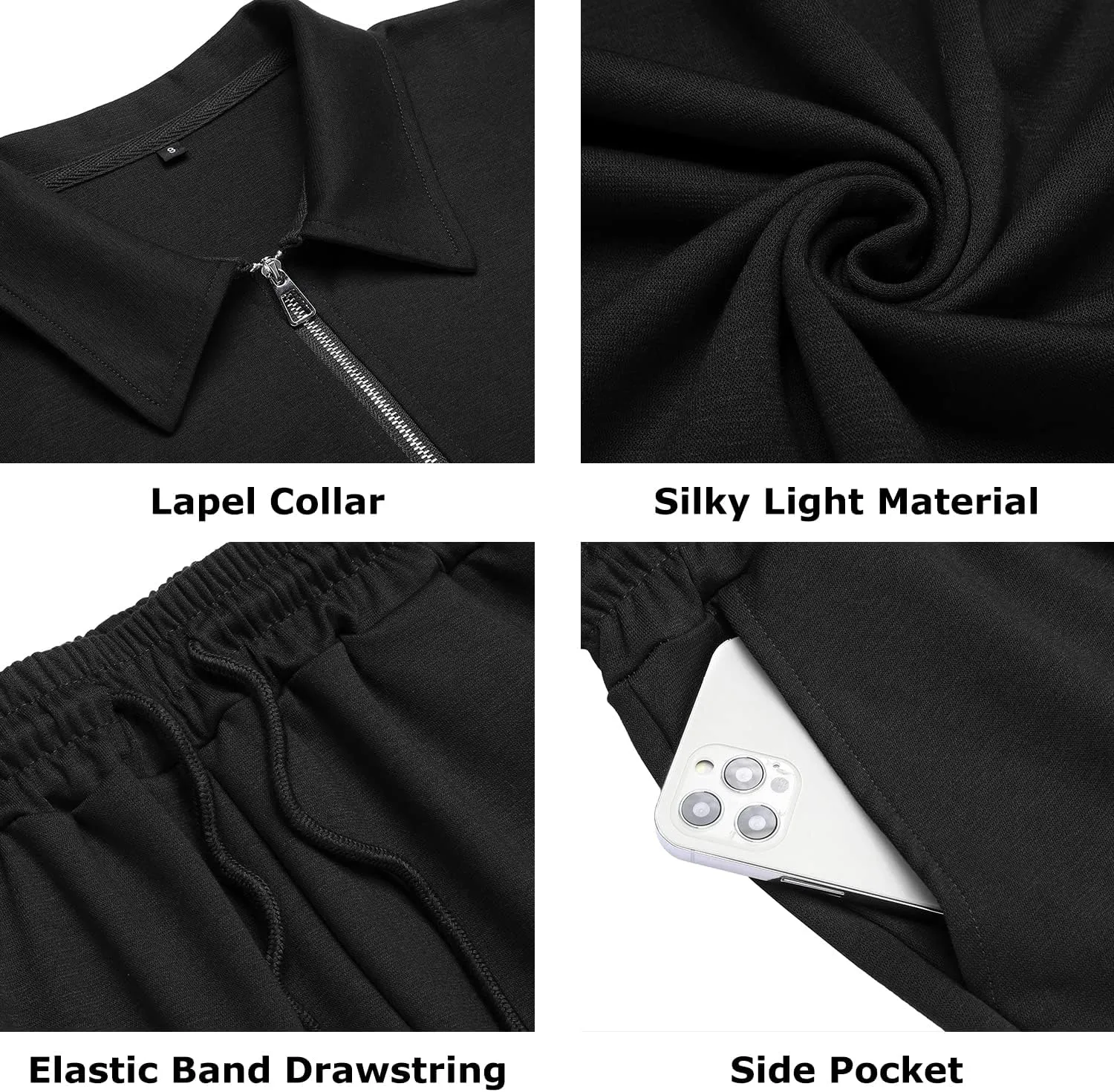 URRU Mens Short Sleeve Casual Polo Shirt and Shorts Sets Two Piece Summer Outfits Zip Polo Tracksuit Set for Men S-XXL