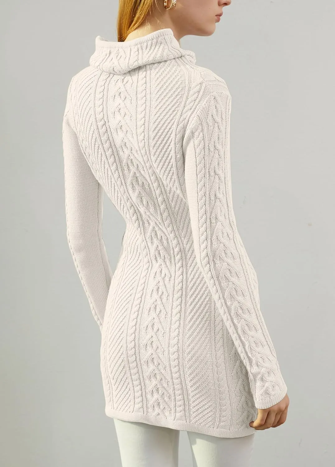 v28 Women Polo Neck Long Slim Fitted Dress Bodycon Turtleneck Cable Knit Sweater
