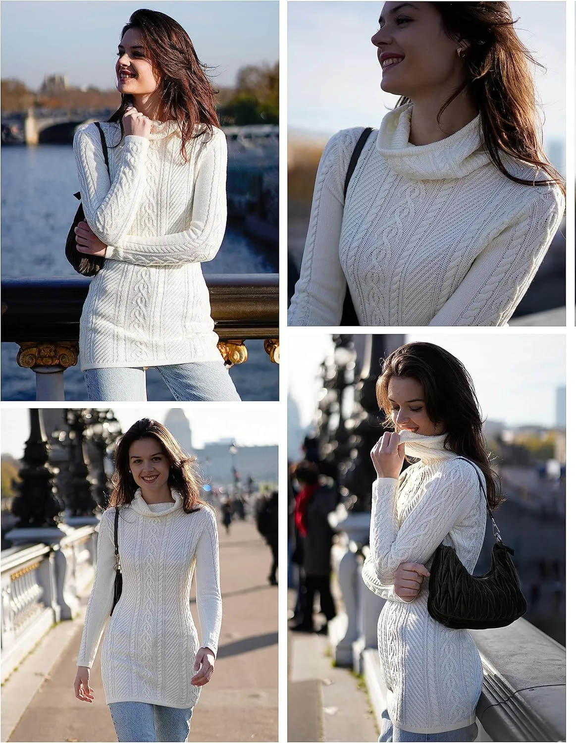 v28 Women Polo Neck Long Slim Fitted Dress Bodycon Turtleneck Cable Knit Sweater