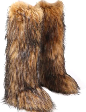 Valpeak Womens Faux Fur Boot Winter Fluffy Long Furry Boots for Girls Outdoor Fuzzy Knee-High Boots