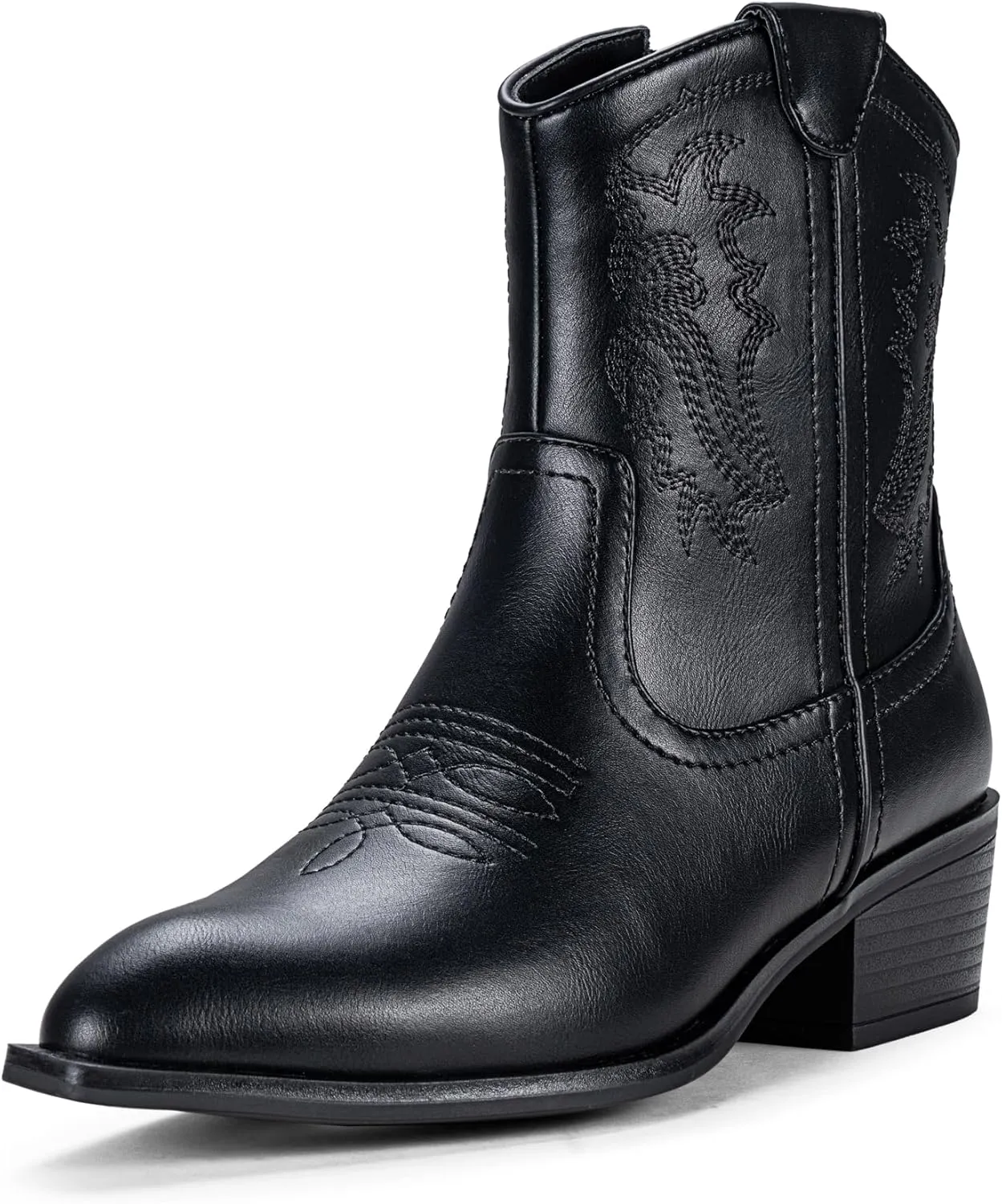 Vepose Women's 9816 Cowboy Boots Ankle Western Short Cowgirl Embroidered Round Toe Low Heel Booties with Side Zipper