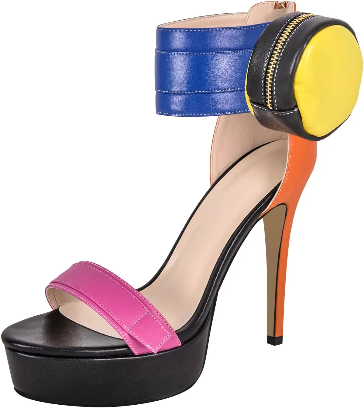 VERISSON High Heels Stiletto Platform Sandals for Women Zip up Open Toe Heels Dressy Pumps Sandals