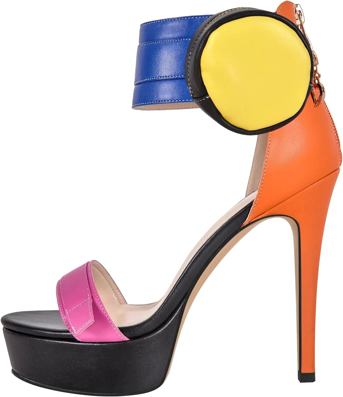VERISSON High Heels Stiletto Platform Sandals for Women Zip up Open Toe Heels Dressy Pumps Sandals