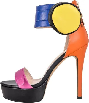 VERISSON High Heels Stiletto Platform Sandals for Women Zip up Open Toe Heels Dressy Pumps Sandals