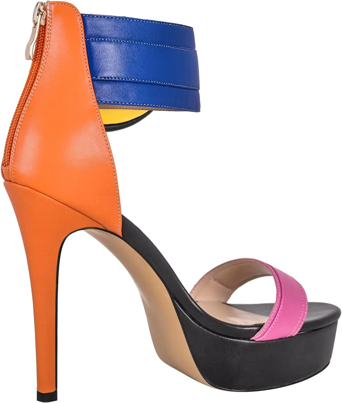 VERISSON High Heels Stiletto Platform Sandals for Women Zip up Open Toe Heels Dressy Pumps Sandals