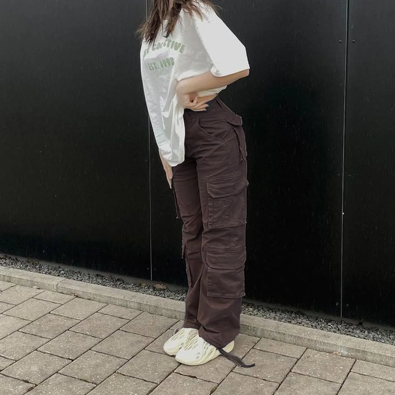 Viatabuna High Waisted Cargo Pants for Women Baggy Y2k Straight Wide Leg Pants with Pockets Streetwear