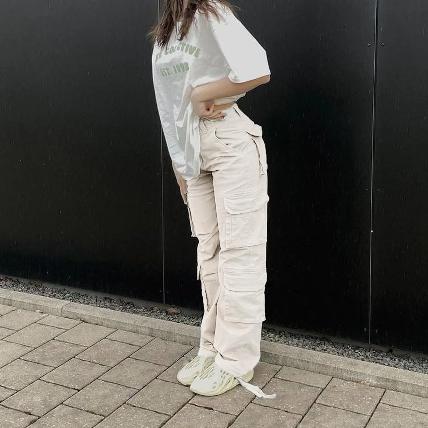 Viatabuna High Waisted Cargo Pants for Women Baggy Y2k Straight Wide Leg Pants with Pockets Streetwear