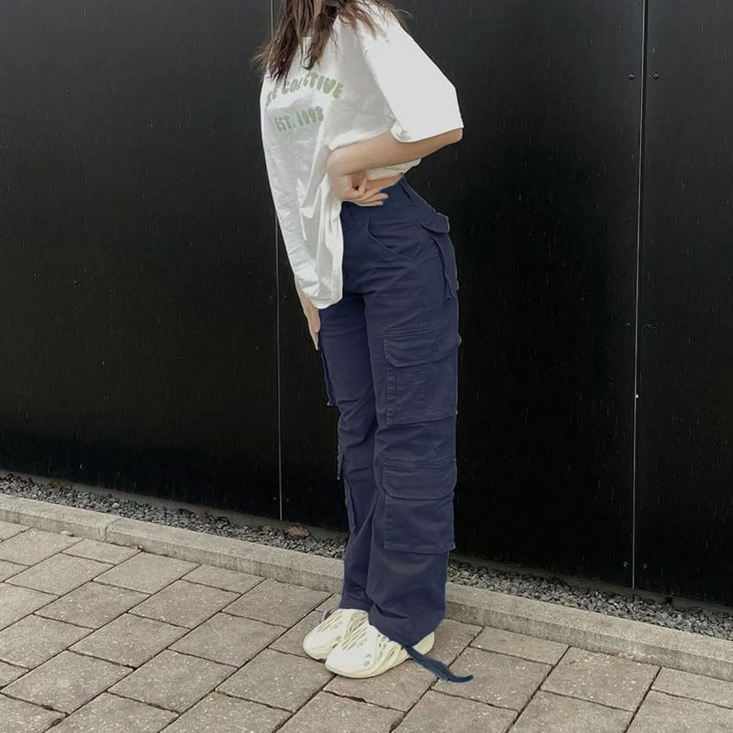 Viatabuna High Waisted Cargo Pants for Women Baggy Y2k Straight Wide Leg Pants with Pockets Streetwear