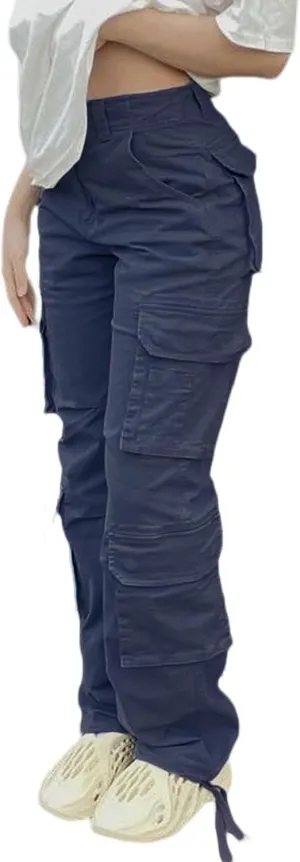Viatabuna High Waisted Cargo Pants for Women Baggy Y2k Straight Wide Leg Pants with Pockets Streetwear