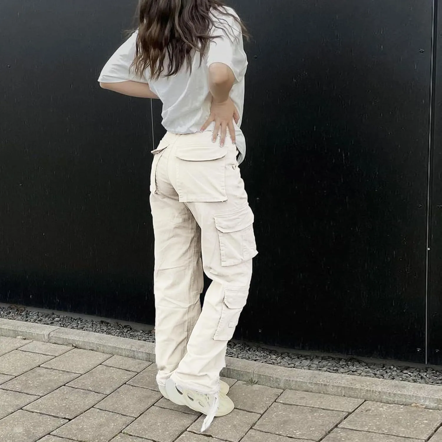 Viatabuna High Waisted Cargo Pants for Women Baggy Y2k Straight Wide Leg Pants with Pockets Streetwear