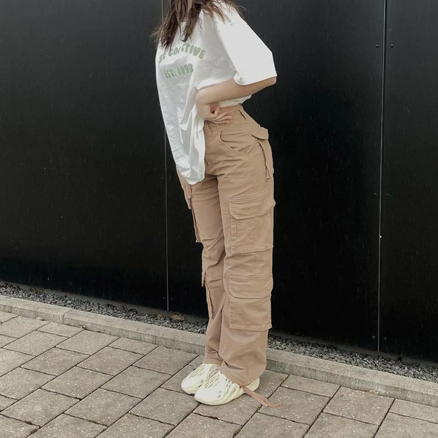 Viatabuna High Waisted Cargo Pants for Women Baggy Y2k Straight Wide Leg Pants with Pockets Streetwear