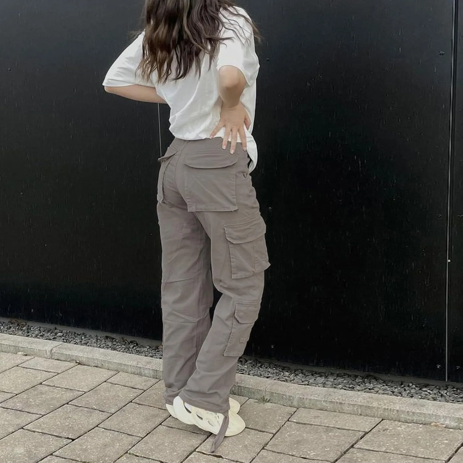 Viatabuna High Waisted Cargo Pants for Women Baggy Y2k Straight Wide Leg Pants with Pockets Streetwear