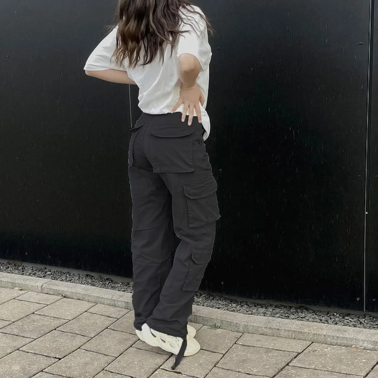 Viatabuna High Waisted Cargo Pants for Women Baggy Y2k Straight Wide Leg Pants with Pockets Streetwear