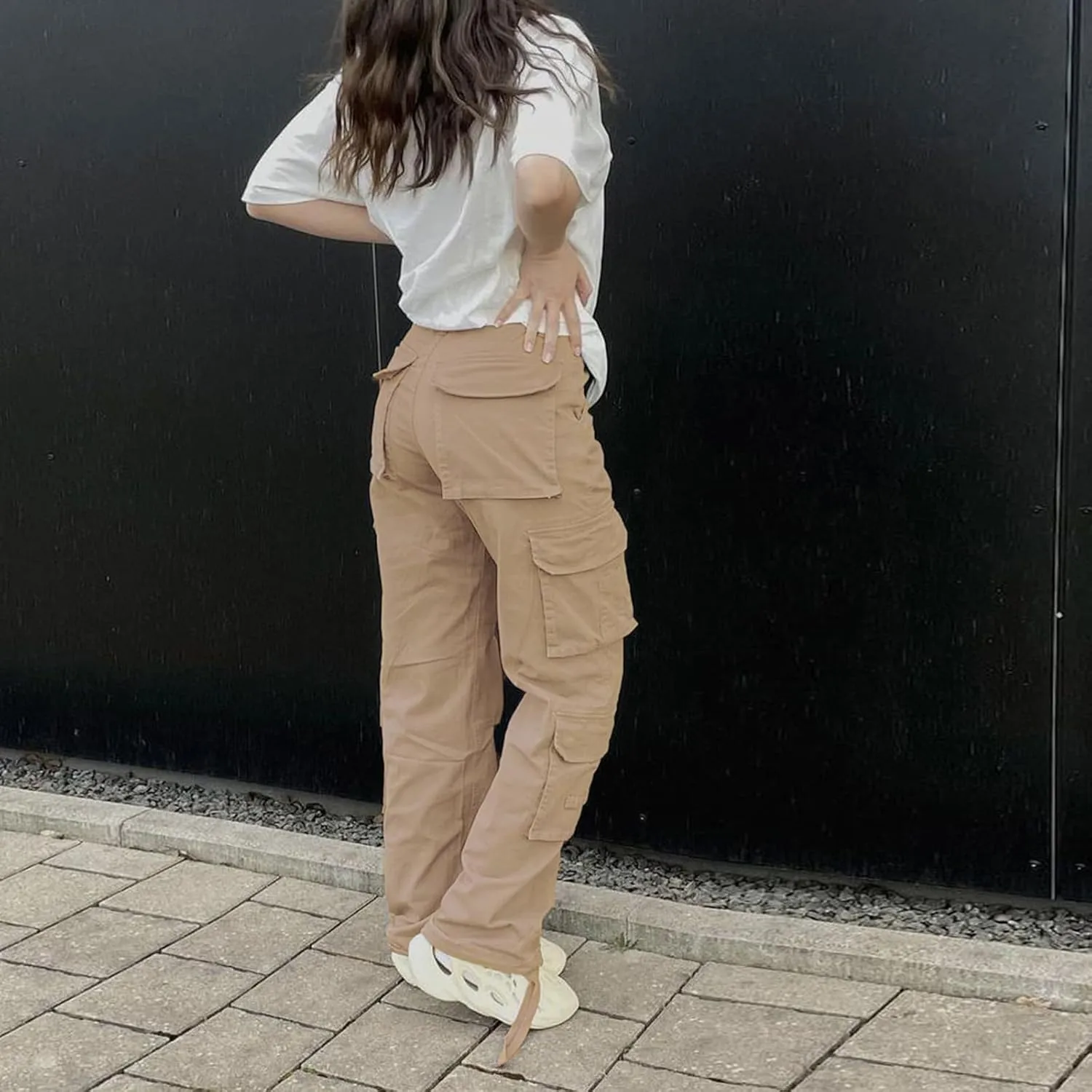 Viatabuna High Waisted Cargo Pants for Women Baggy Y2k Straight Wide Leg Pants with Pockets Streetwear