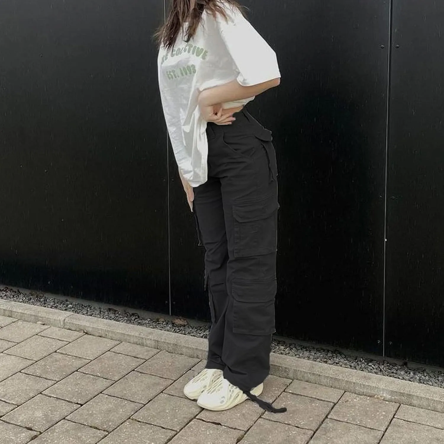 Viatabuna High Waisted Cargo Pants for Women Baggy Y2k Straight Wide Leg Pants with Pockets Streetwear