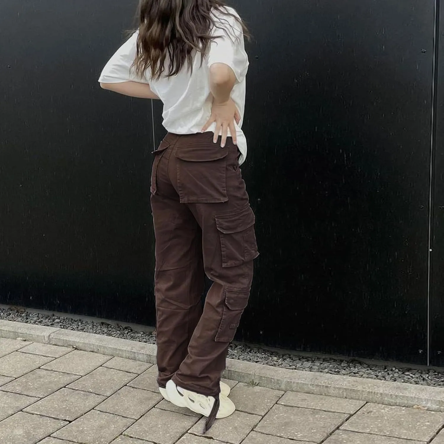 Viatabuna High Waisted Cargo Pants for Women Baggy Y2k Straight Wide Leg Pants with Pockets Streetwear
