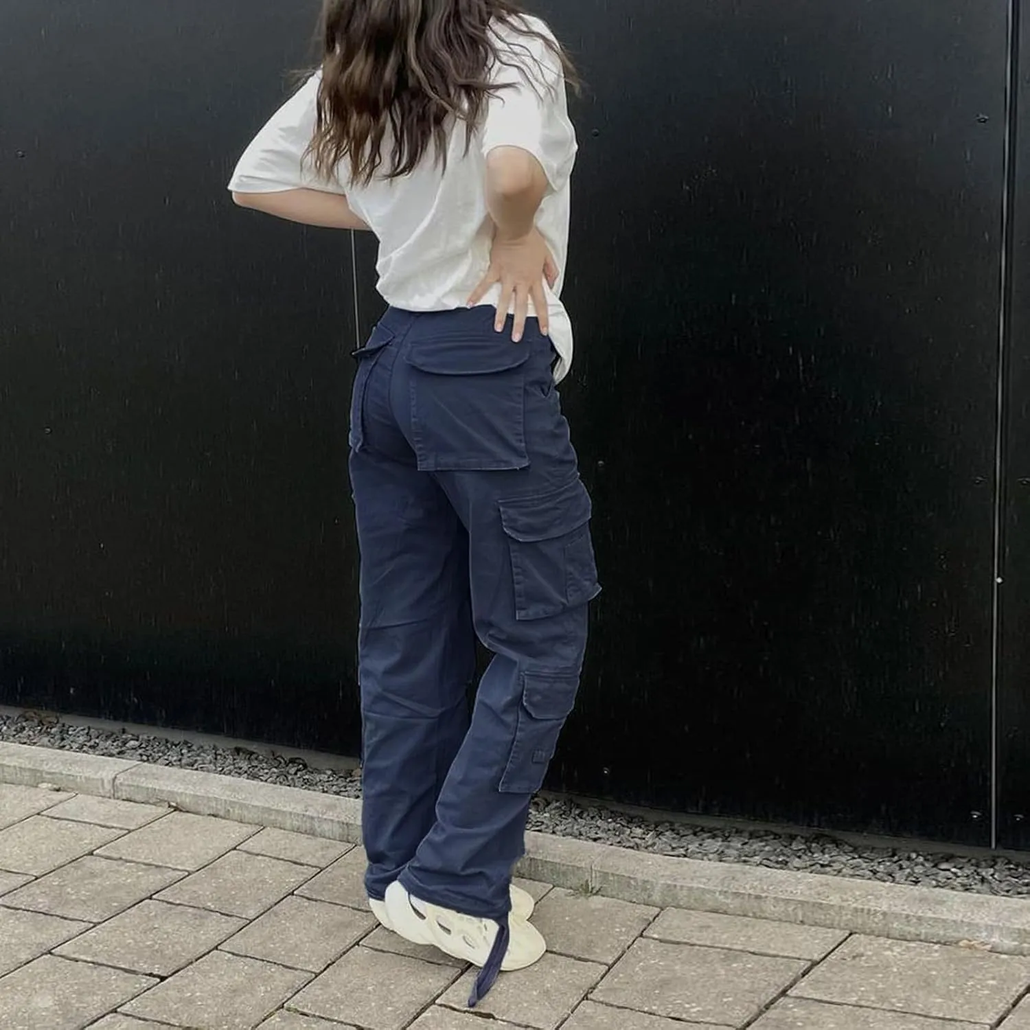 Viatabuna High Waisted Cargo Pants for Women Baggy Y2k Straight Wide Leg Pants with Pockets Streetwear