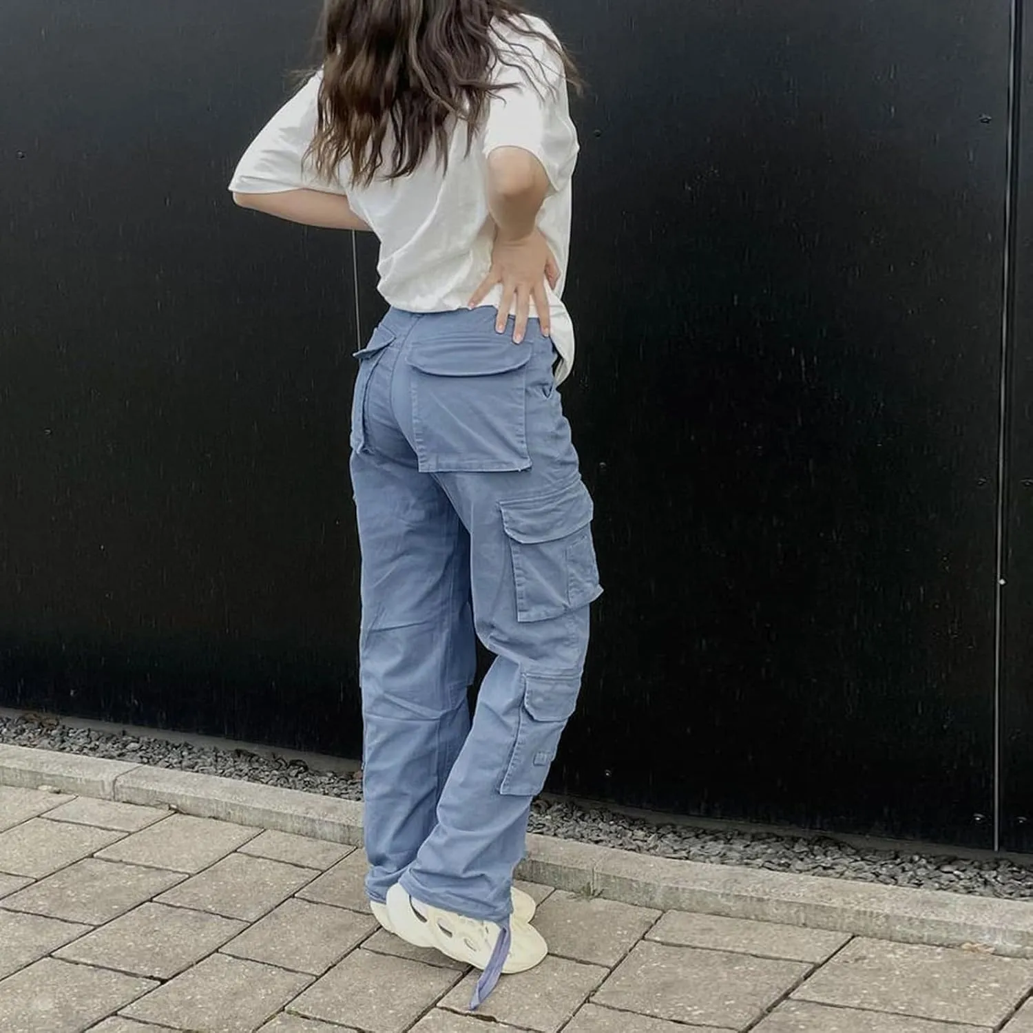 Viatabuna High Waisted Cargo Pants for Women Baggy Y2k Straight Wide Leg Pants with Pockets Streetwear