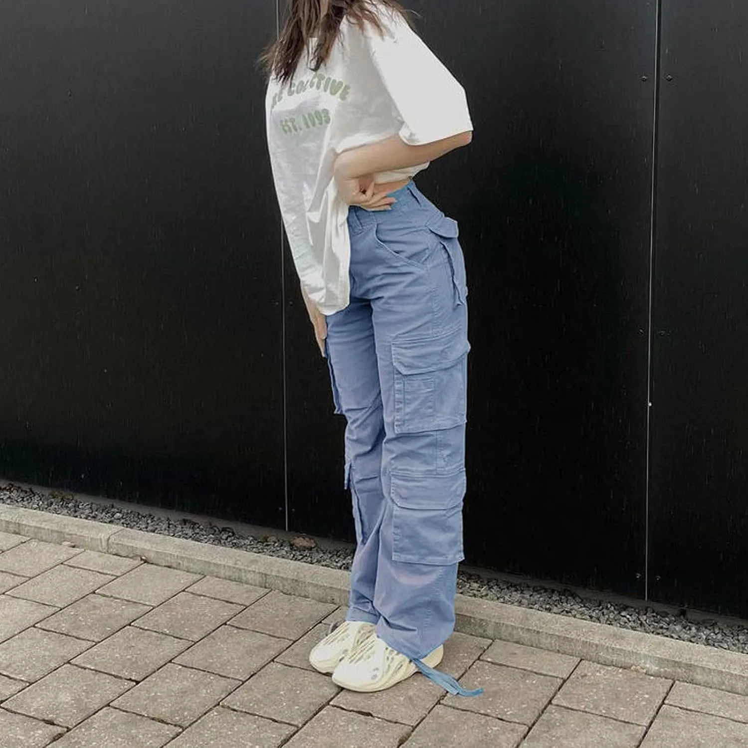 Viatabuna High Waisted Cargo Pants for Women Baggy Y2k Straight Wide Leg Pants with Pockets Streetwear