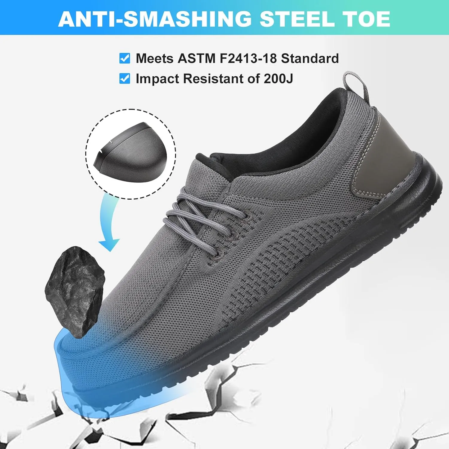 VikoViren Steel Toe Shoes for Men Slip On Safety Work Sneakers Puncture Proof Indestructible Comfy Lounging Walking Loafers Slip Resistant Lightweight Construction Shoes