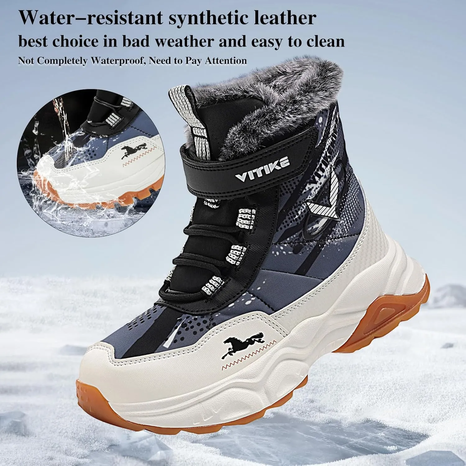 VITUOFLY Boys Hiking Boots Kids Hiking Shoes Girls Outdoor Warm Winter Snow Boots Adventure Trekking Shoes Anti-skid Sneakers Steel Buckle Durable Comfortable