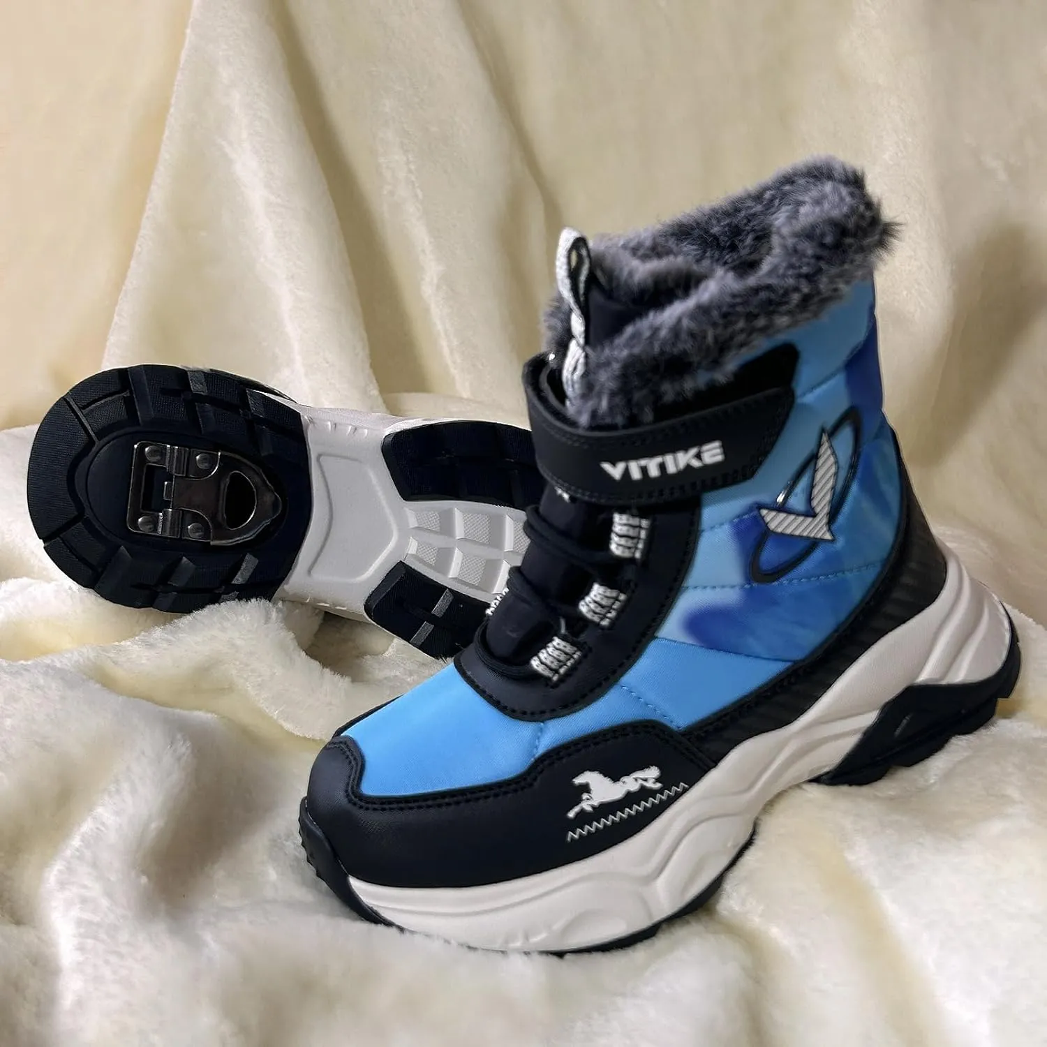 VITUOFLY Boys Hiking Boots Kids Hiking Shoes Girls Outdoor Warm Winter Snow Boots Adventure Trekking Shoes Anti-skid Sneakers Steel Buckle Durable Comfortable