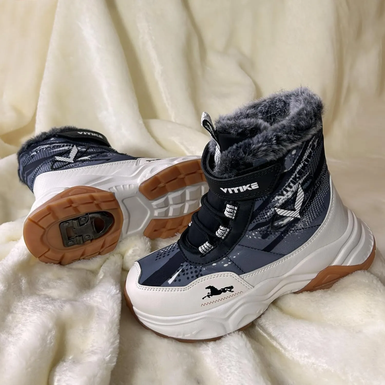 VITUOFLY Boys Hiking Boots Kids Hiking Shoes Girls Outdoor Warm Winter Snow Boots Adventure Trekking Shoes Anti-skid Sneakers Steel Buckle Durable Comfortable