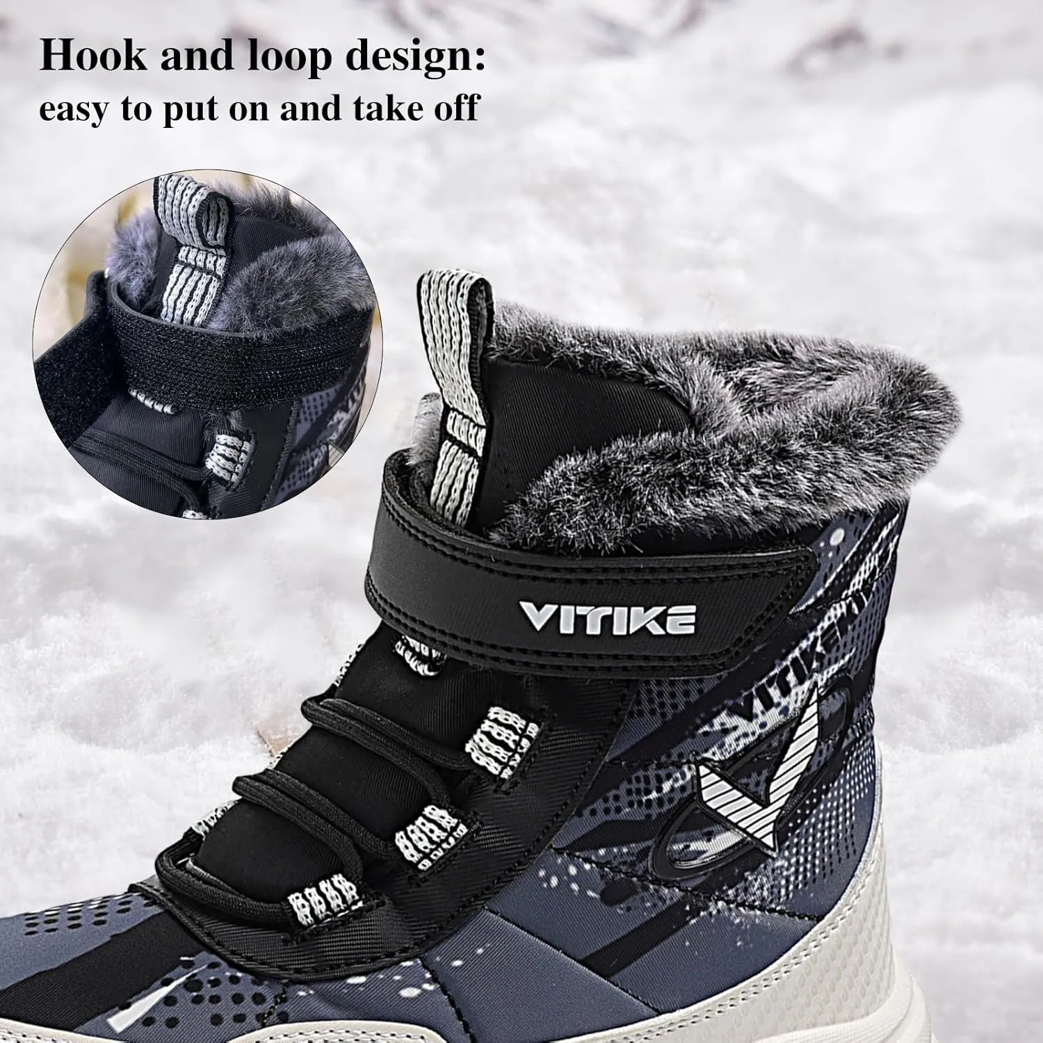 VITUOFLY Boys Hiking Boots Kids Hiking Shoes Girls Outdoor Warm Winter Snow Boots Adventure Trekking Shoes Anti-skid Sneakers Steel Buckle Durable Comfortable